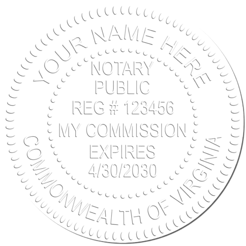 Custom embosser stamp with personalized logo or text, shown here as a sample notary public seal design — order with your own business logo, monogram, or custom artwork