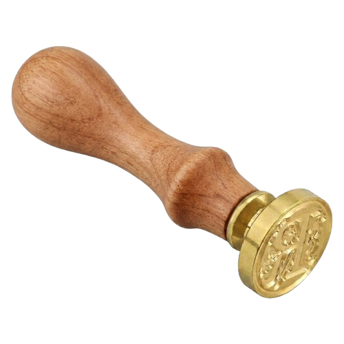 Custom wax seal embosser natural wood tone handle with gold stamp head — handcrafted style for invitations and gifts